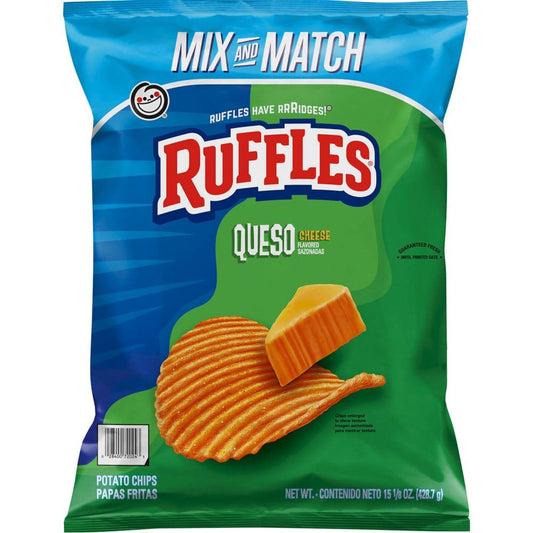 Ruffles Queso Cheese Flavored Potato Chips (15.125 oz.) (Pack of 2) - Snacks Under $10 - Ruffles