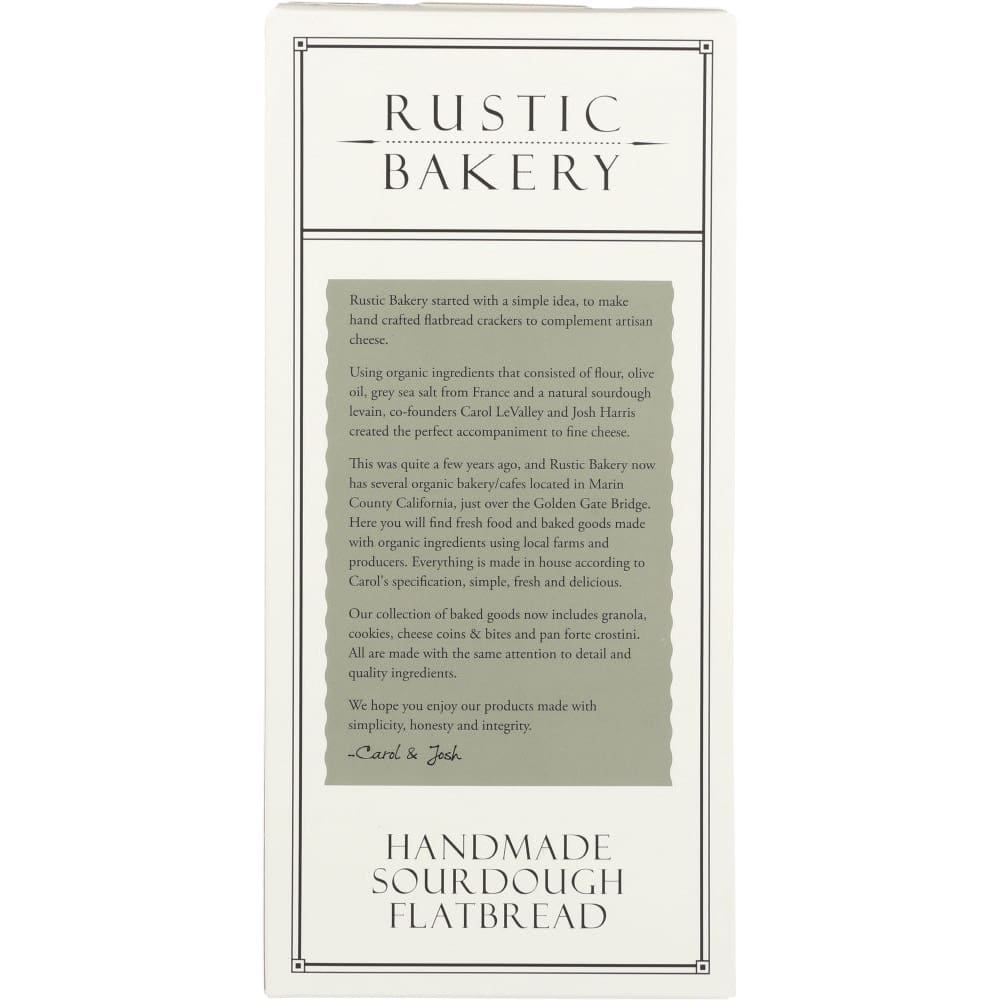 RUSTIC BAKERY: Flatbread with Olive Oil and Sel Gris 6 oz - Grocery > Snacks > Crackers > Crispbreads & Toasts - RUSTIC BAKERY