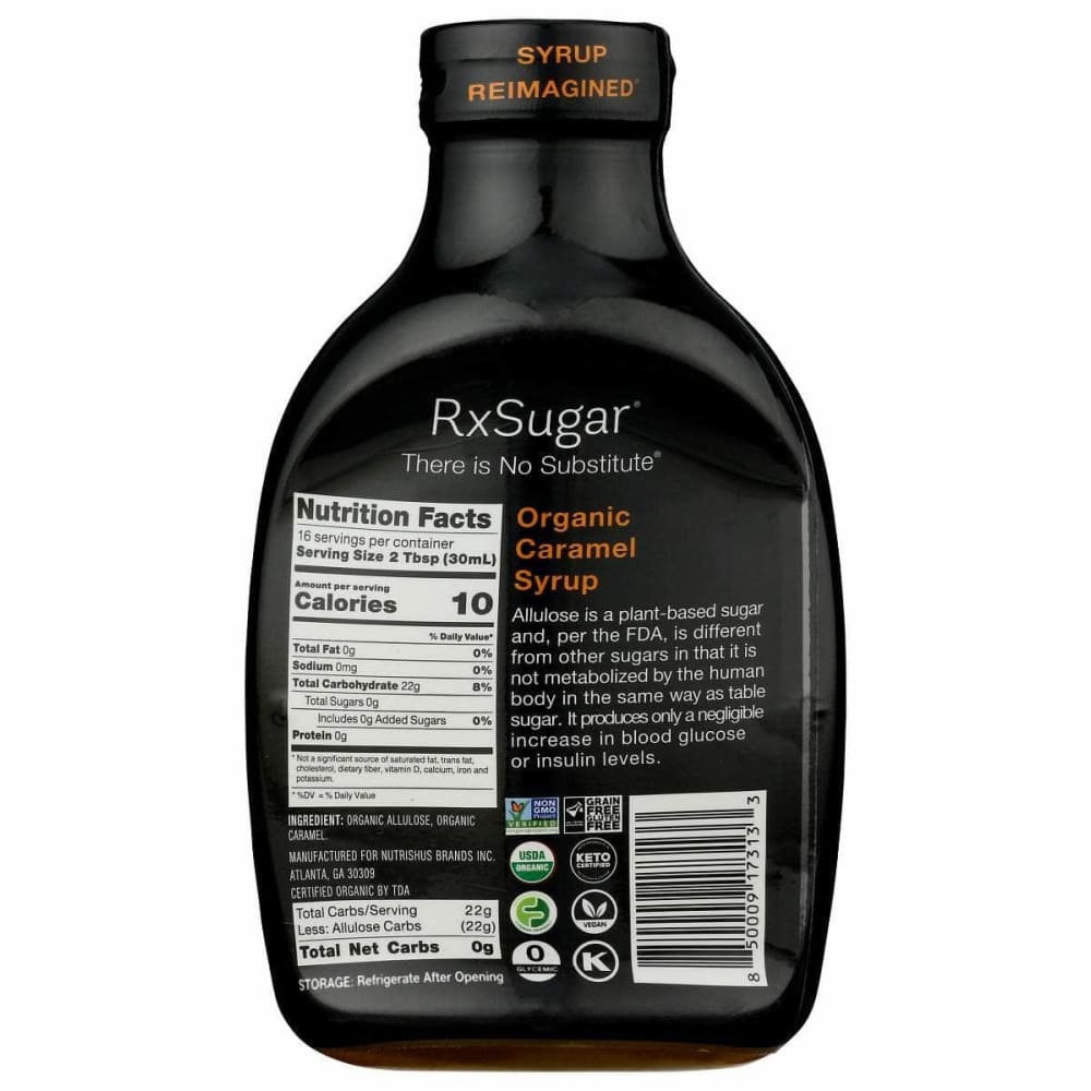 RXSUGAR Grocery > Breakfast > Breakfast Syrups RXSUGAR: Organic Caramel Syrup, 16 fo