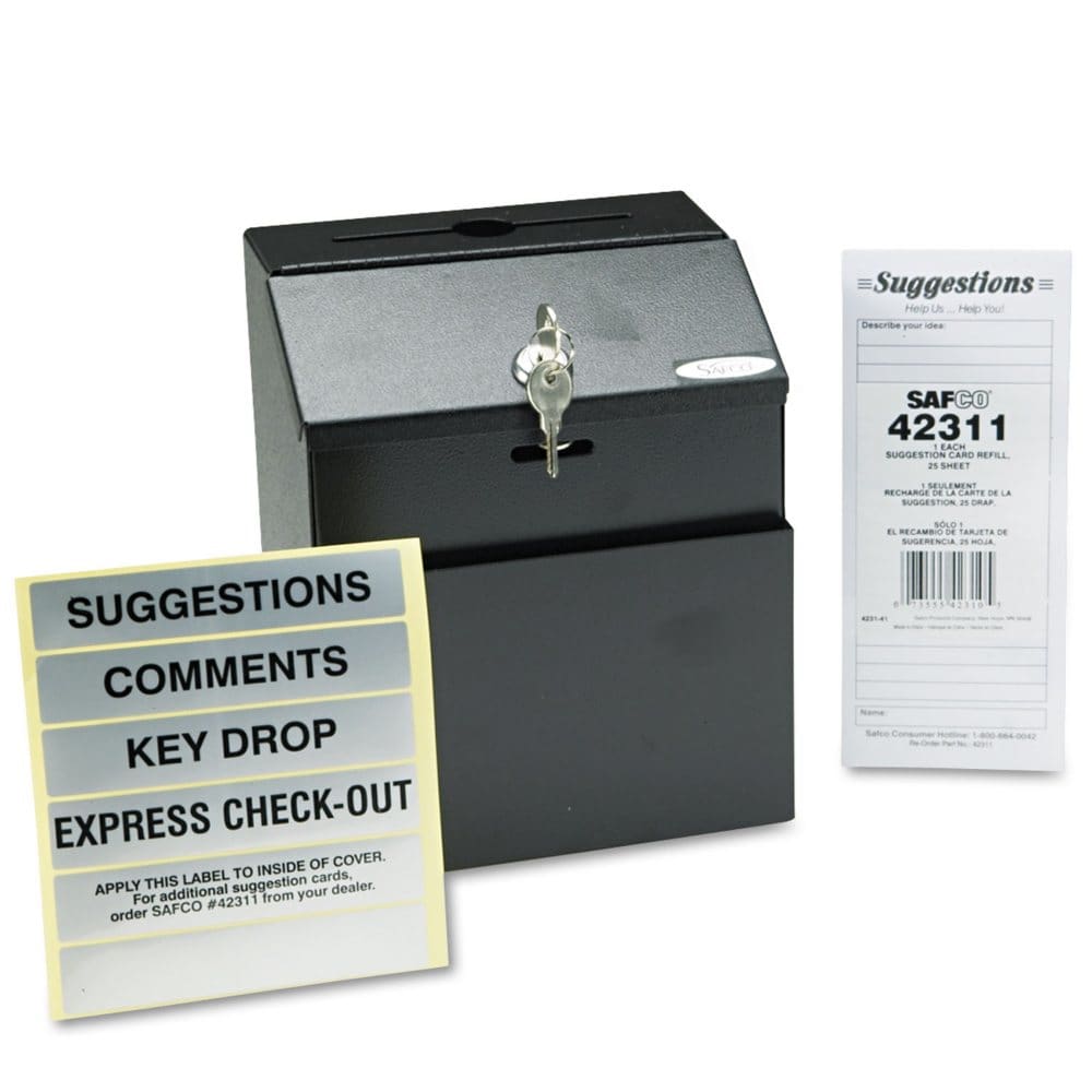 Safco Steel Suggestion/Key Drop Box with Locking Top Black - Safes - Safco