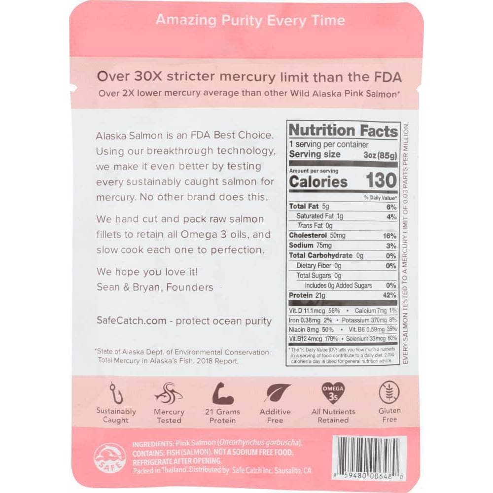 Safe Catch Safecatch Wild Alaska Pink Salmon No Salt Added, 3 oz