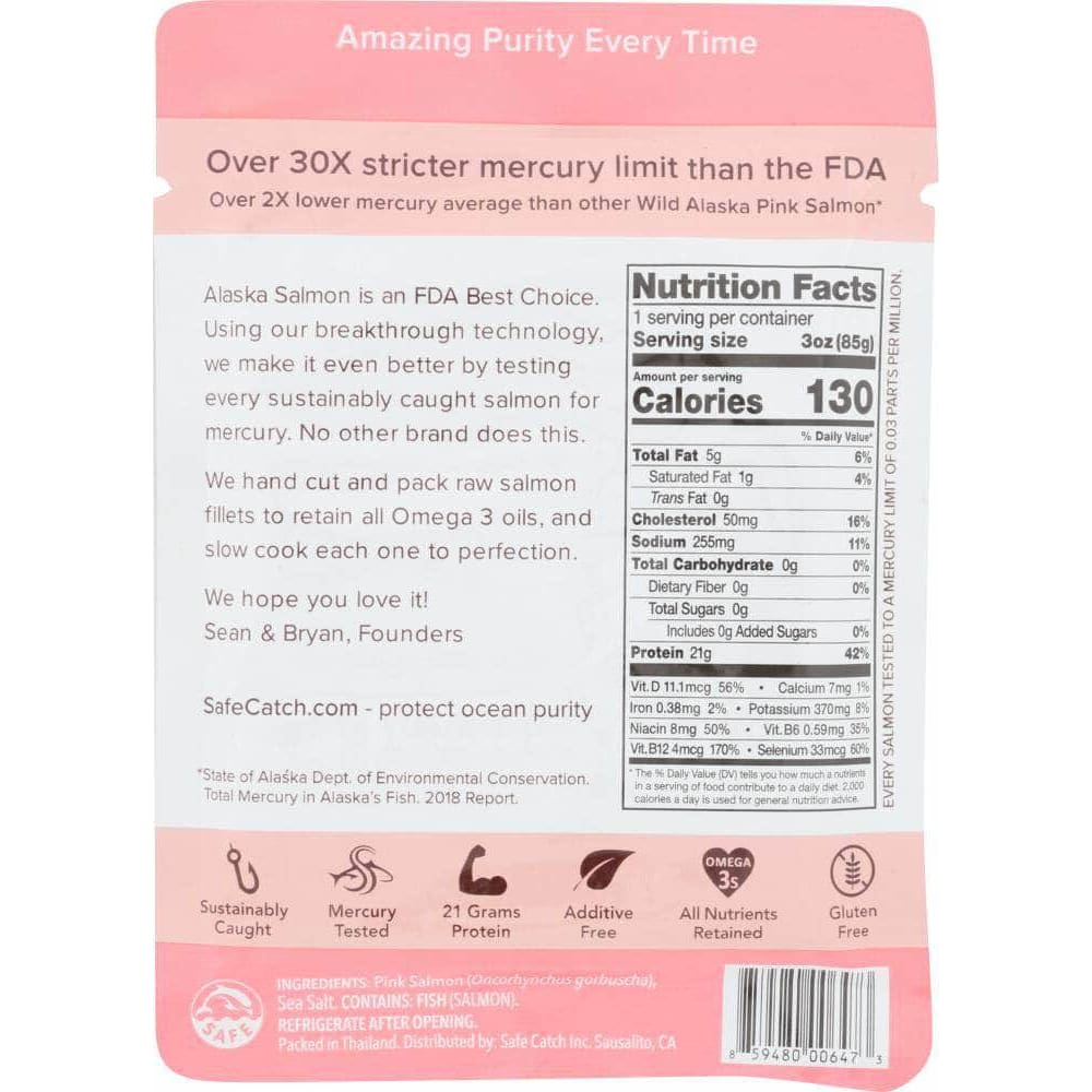 Safe Catch Safecatch Wild Alaska Pink Salmon Single Serve Pouch, 3 oz