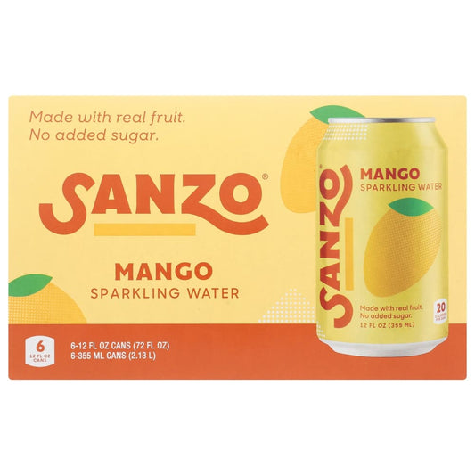 SANZO: Water Sparkling Mango 6 Cans 72 FO (Pack of 3) - Grocery > Beverages > Water > Sparkling Water - SANZO