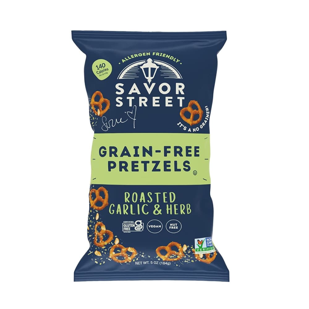 SAVOR BY SUZIE: Grain Free Pretzels Roasted Garlic Herb 5 oz (Pack of 5) - Grocery > Beverages > Coffee Tea & Hot Cocoa > Pretzels - SAVOR