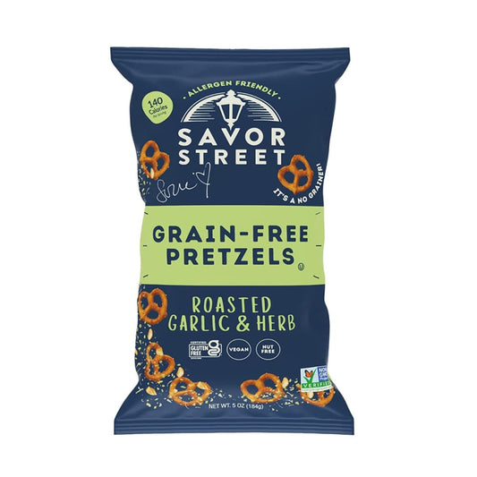 SAVOR BY SUZIE: Grain Free Pretzels Roasted Garlic Herb 5 oz (Pack of 5) - Grocery > Beverages > Coffee Tea & Hot Cocoa > Pretzels - SAVOR