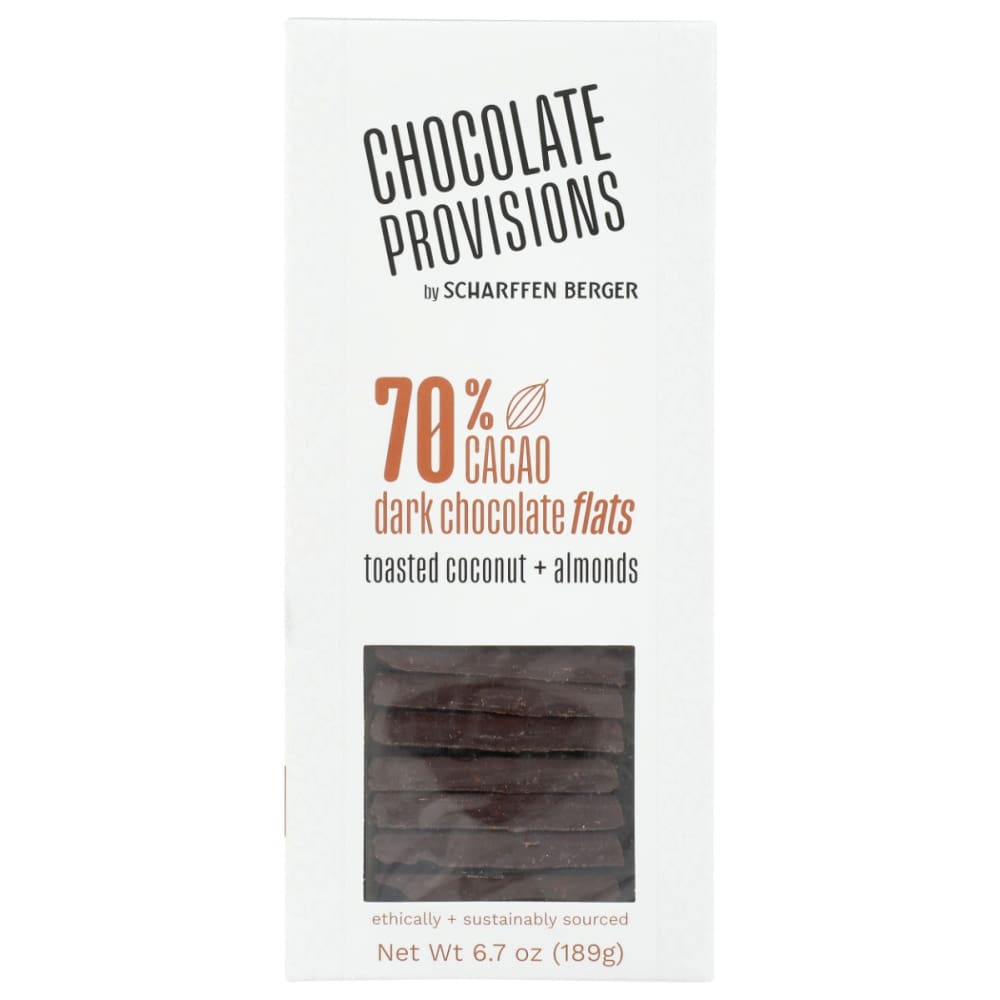 SCHARFFEN BERGER: 70 Percent Dark Chocolate with Toasted Almond Flats 6.3 oz (Pack of 4) - SCHARFFEN BERGER