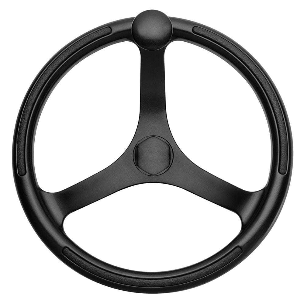 Schmitt Marine Primus Wheel 13.5 Black 3/ 4 Tapered Shaft w/ Knob Finger Grips - Black Powder Coat - Marine Hardware | Steering Wheels -