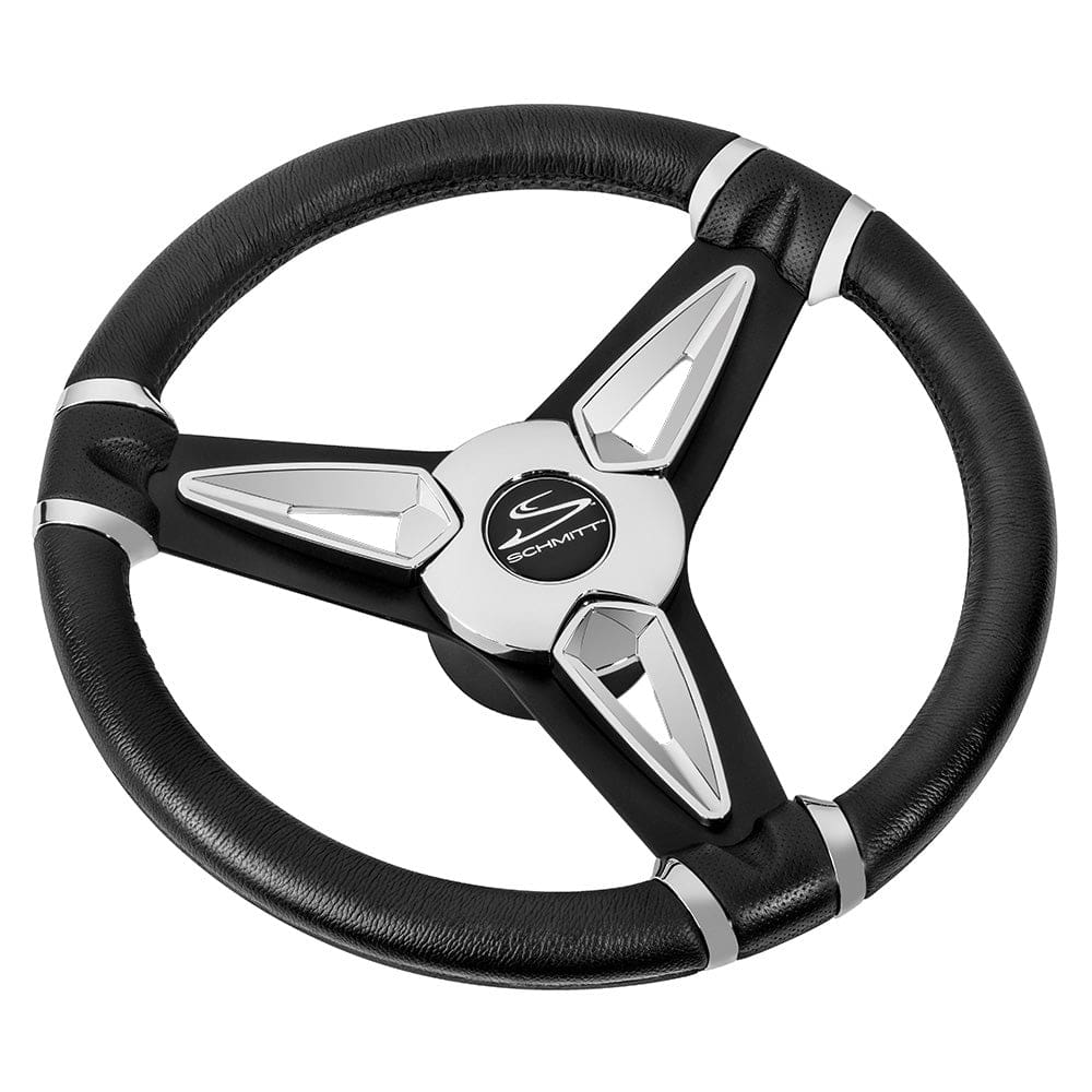 Schmitt Marine PU50 14 Wheel - Chrome Cap & Spoke Inserts - Black Spokes - 3/ 4 Tapered Shaft - Marine Hardware | Steering Wheels - Schmitt