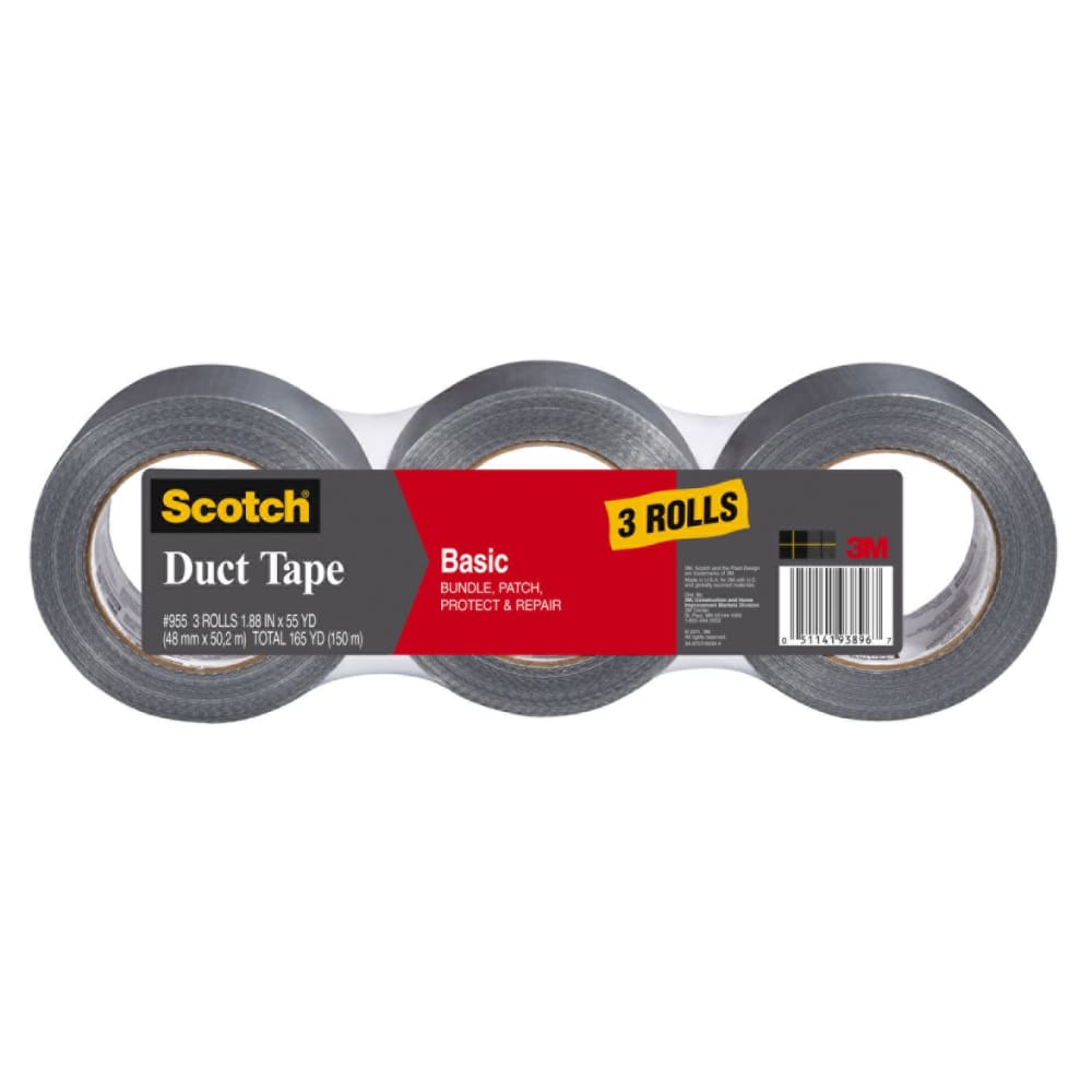 Scotch Basic Duct Tape with 1 19/50 Core 1 19/50 x 1,980 3 pk. - Silver - Scotch