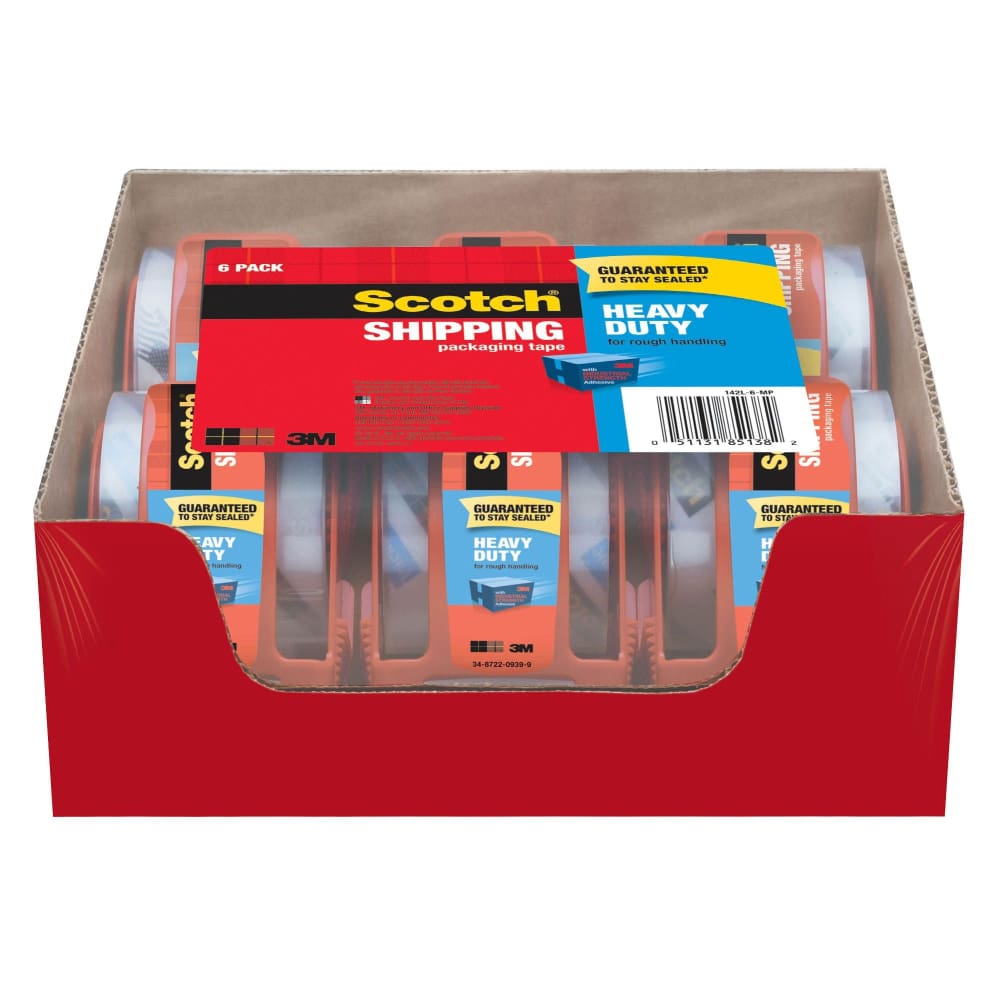 Scotch Heavy-Duty Shipping Packaging Tape with Dispenser 2 x 1,000 6 pk. - Clear - Scotch