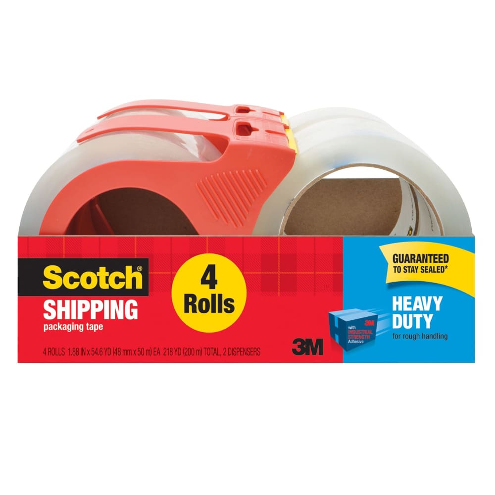 Scotch Heavy Duty Shipping Packaging Tape with Dispenser 4 Rolls - Scotch