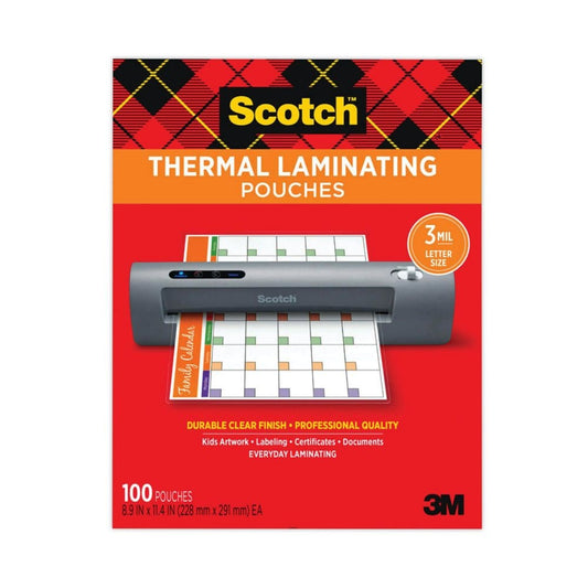 Scotch - Letter Size Thermal Laminating Pouches 3 mil 11 1/2 x 9 - 100 per pack - Laminating Machines & Supplies - Scotch