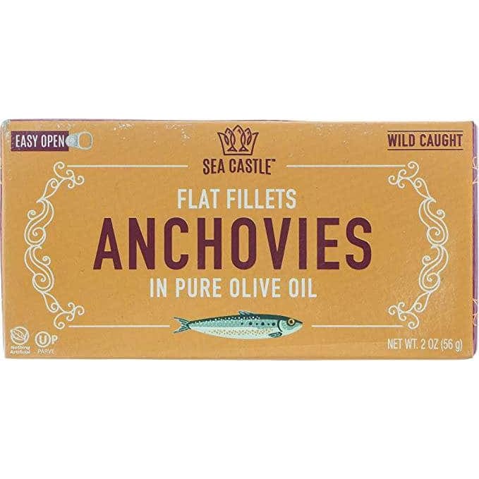 SEA CASTLE Grocery > Cooking & Baking > Cooking Oils & Sprays SEA CASTLE: Flat Fillets Anchovies In Pure Olive Oil, 2 oz