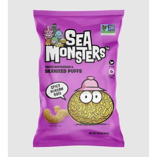SEA MONSTERS: Seaweed Puffs Spicy Korean Bbq 3.5 oz (Pack of 5) - Puffed Snacks - SEA MONSTERS