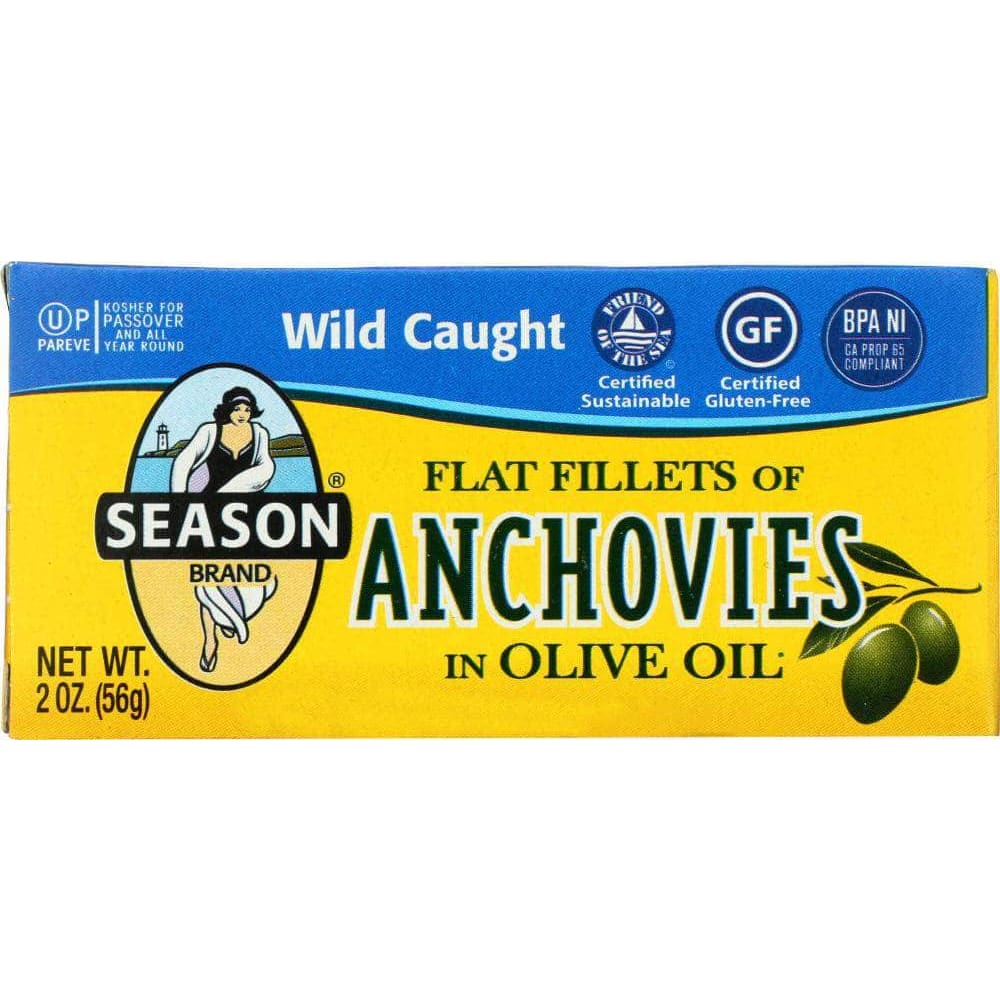Season Brand Seasons Flat Fillets of Anchovies in Olive Oil, 2 oz