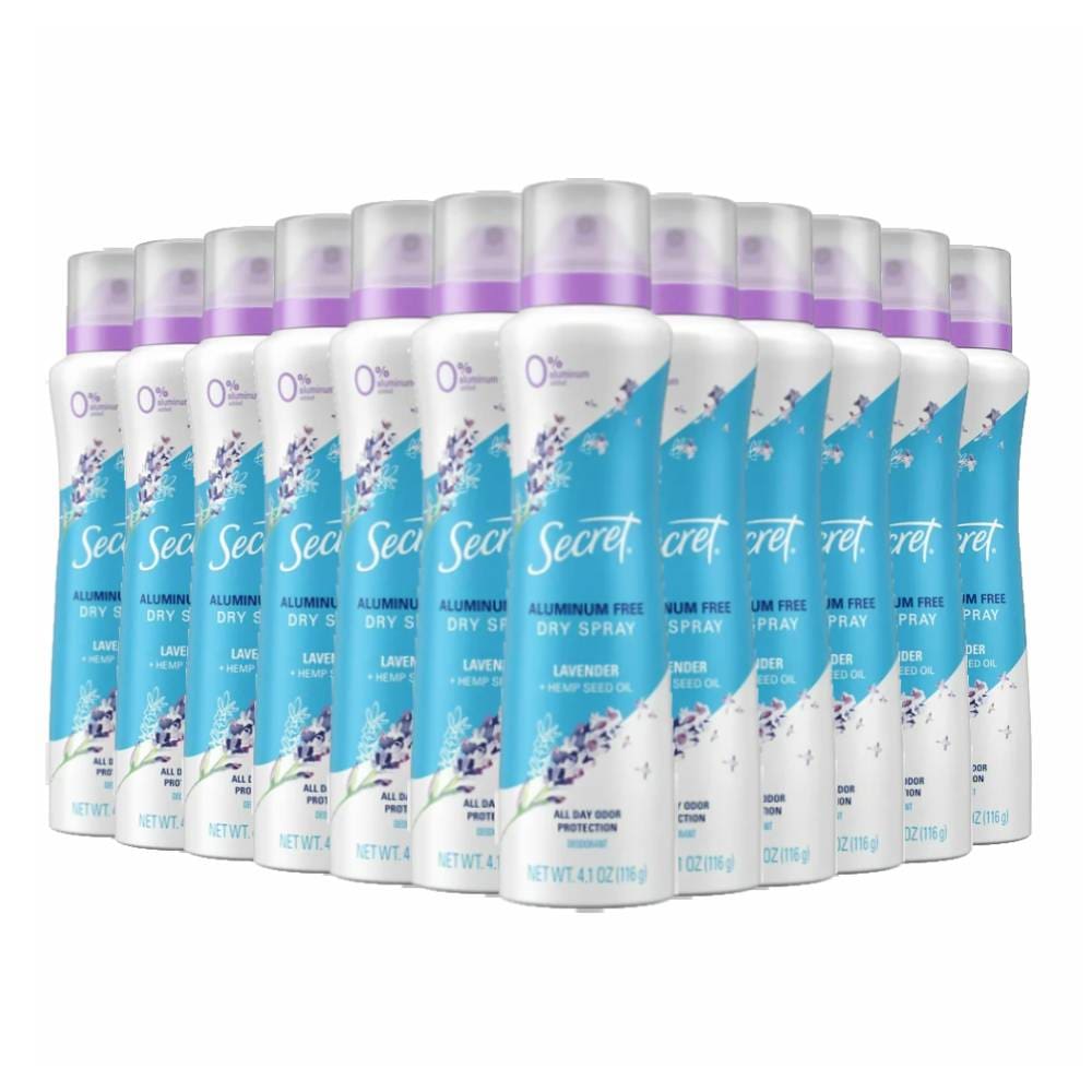 Secret Dry Spray Aluminum-Free Deodorant - Lavender and Hemp Seed Oil - 4.1oz - 12 Pack - Deodorant - Secret
