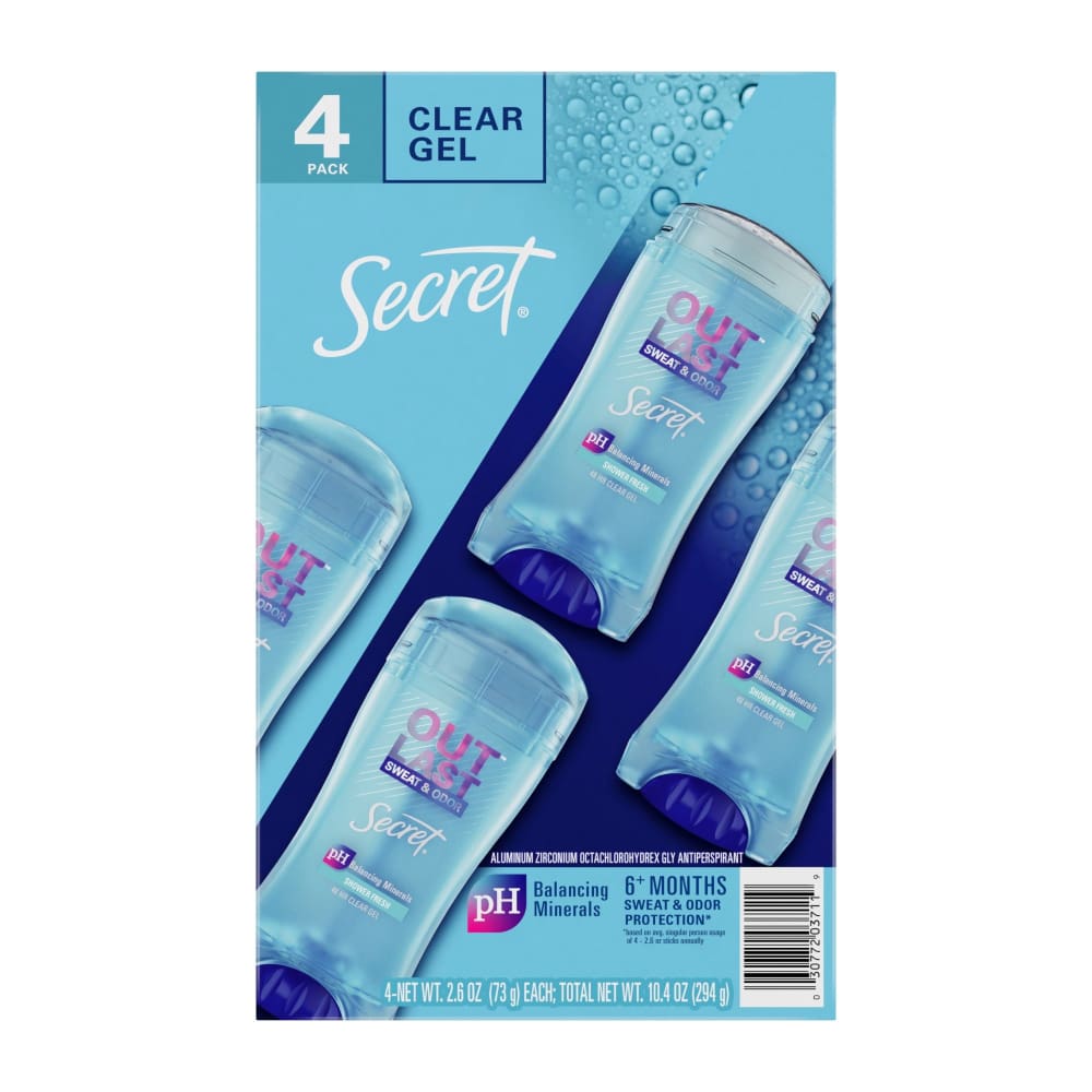 Secret Outlast Clear Gel Antiperspirant Deodorant Shower Fresh Scent 4 pk./2.6 oz. Each - Secret