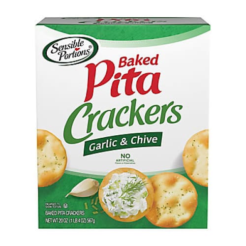 Sensible Portions Garlic & Chive Baked Pita Crackers 20 oz. - Home/Grocery/Snacks/Crackers/ - Sensible Portions