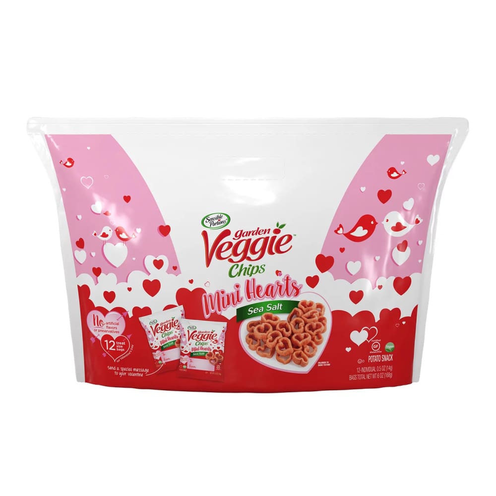 Sensible Portions Vegan Mini Hearts Sea Salt Veggie Snack Chips 0.5 oz (12 Count) - Sensible Portions