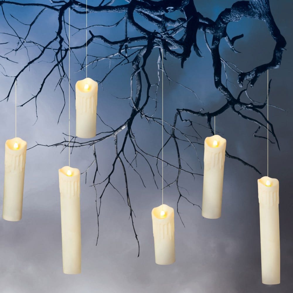 Set of 6 Pre-Lit Spooky Halloween Hanging Candles - Fall Decor - Set