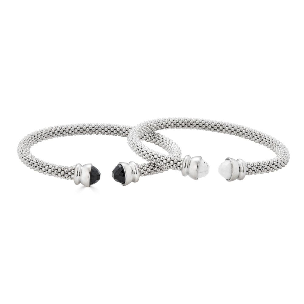 Set of Onyx and Howlite Gemstone Bangles in Italian Sterling Silver - Silver Bracelets - ShelHealth
