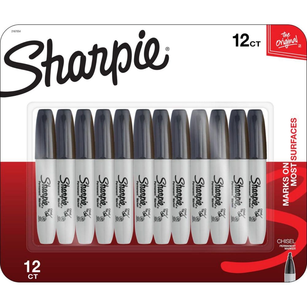 Sharpie Chisel Tip Permanent Markers Black (12 ct.) - Pens Pencils & Markers - Sharpie