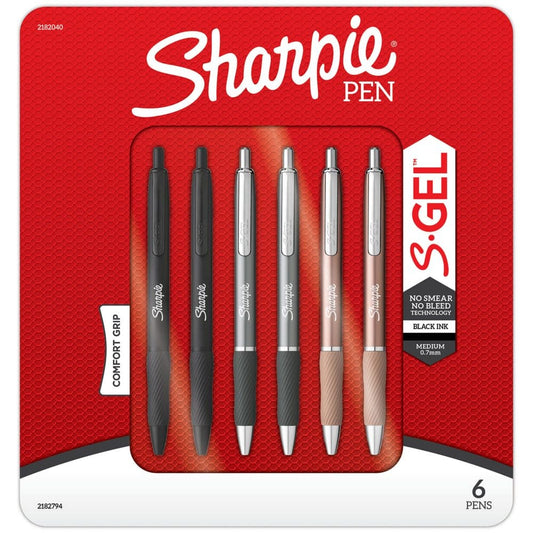 Sharpie Metal Barrel S-Gel Pens 6-Pack Medium Point (0.7mm) - Electronics & School Supplies - ShelHealth