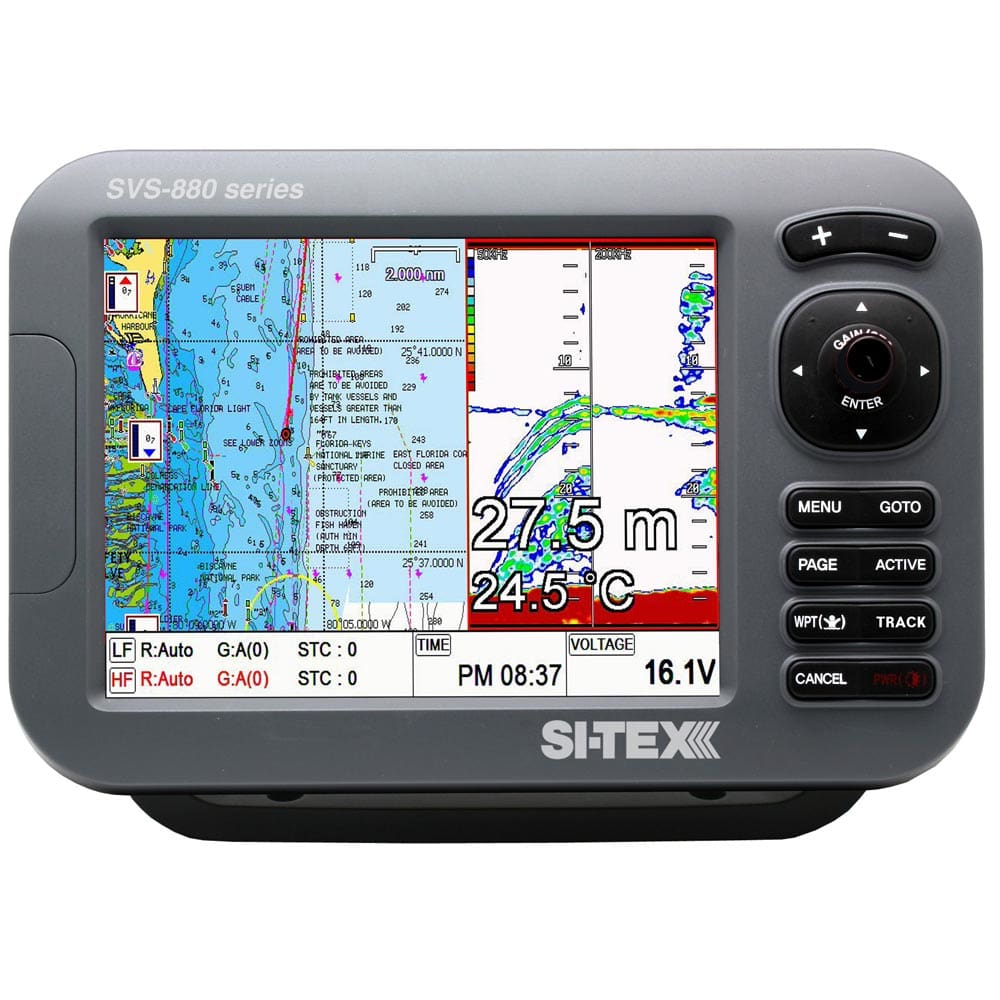 SI-TEX SVS-880CF-E 8 Chartplotter/ Sounder Combo w/ External GPS Antenna & Navionics+ Flexible Coverage Chart Card - Marine Navigation &