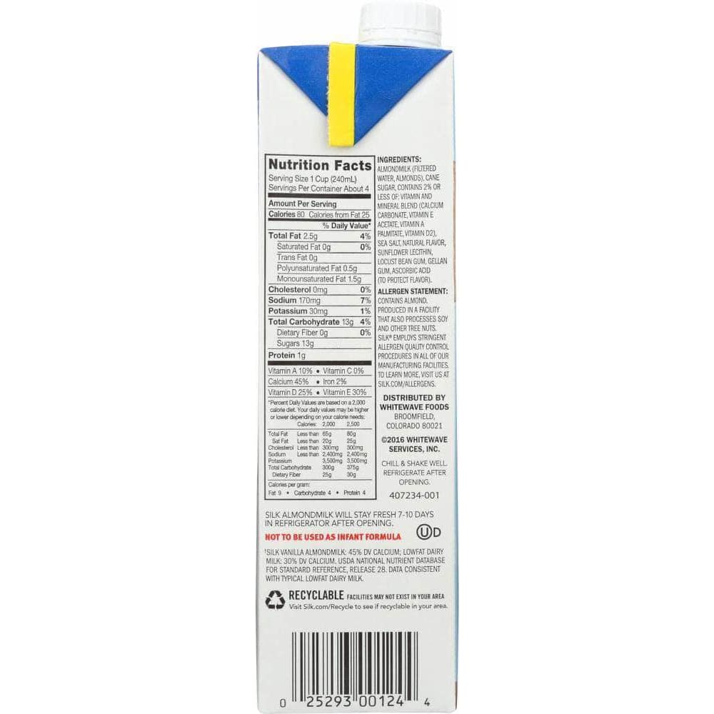 Silk Silk Pure Almond Unsweetened Original Almond Milk, 32 oz