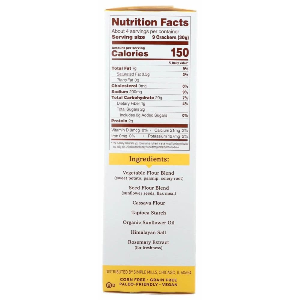 SIMPLE MILLS Simple Mills Himalayan Salt Veggie Pita Crackers, 4.25 Oz