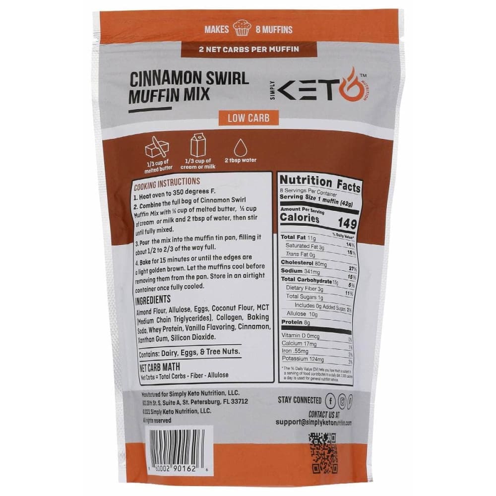 SIMPLY KETO NUTRITION Grocery > Cooking & Baking > Baking Ingredients SIMPLY KETO NUTRITION: Low Carb and Keto Friendly Cinnamon Swirl Muffin Mix, 11 oz