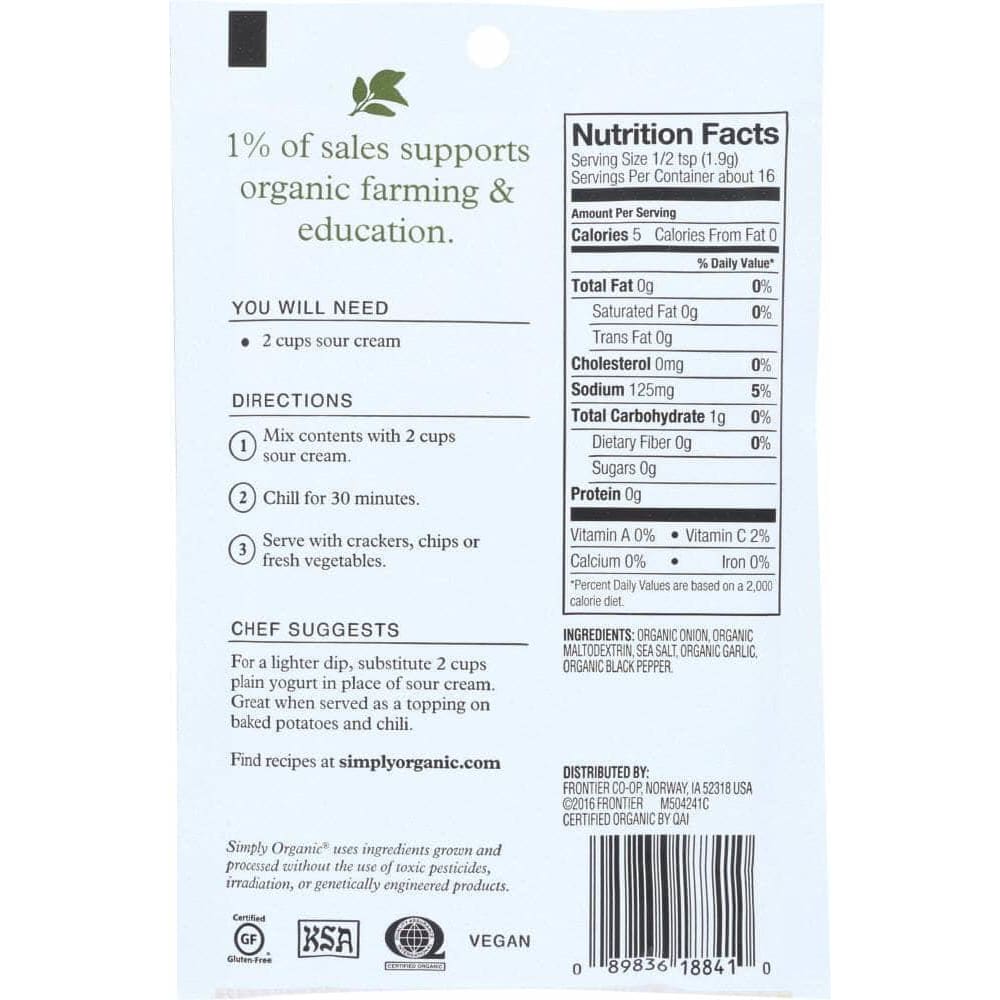 Simply Organic Simply Organic Dip Mix French Onion, 1.1 Oz