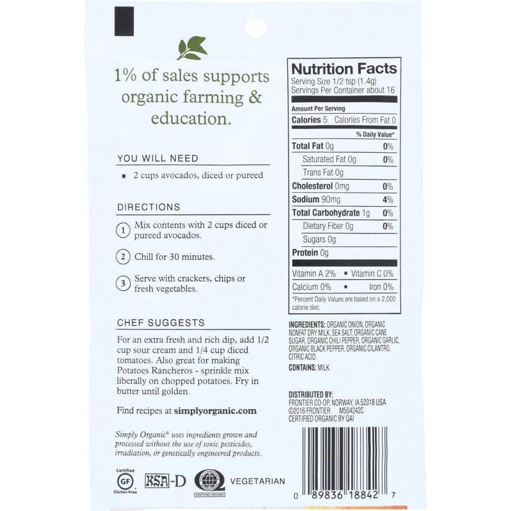 Simply Organic Simply Organic Dip Mix Guacamole, 0.8 Oz