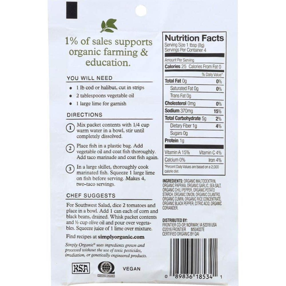 SIMPLY ORGANIC Simply Organic Fish Taco Seasoning Mix, 1.13 Oz