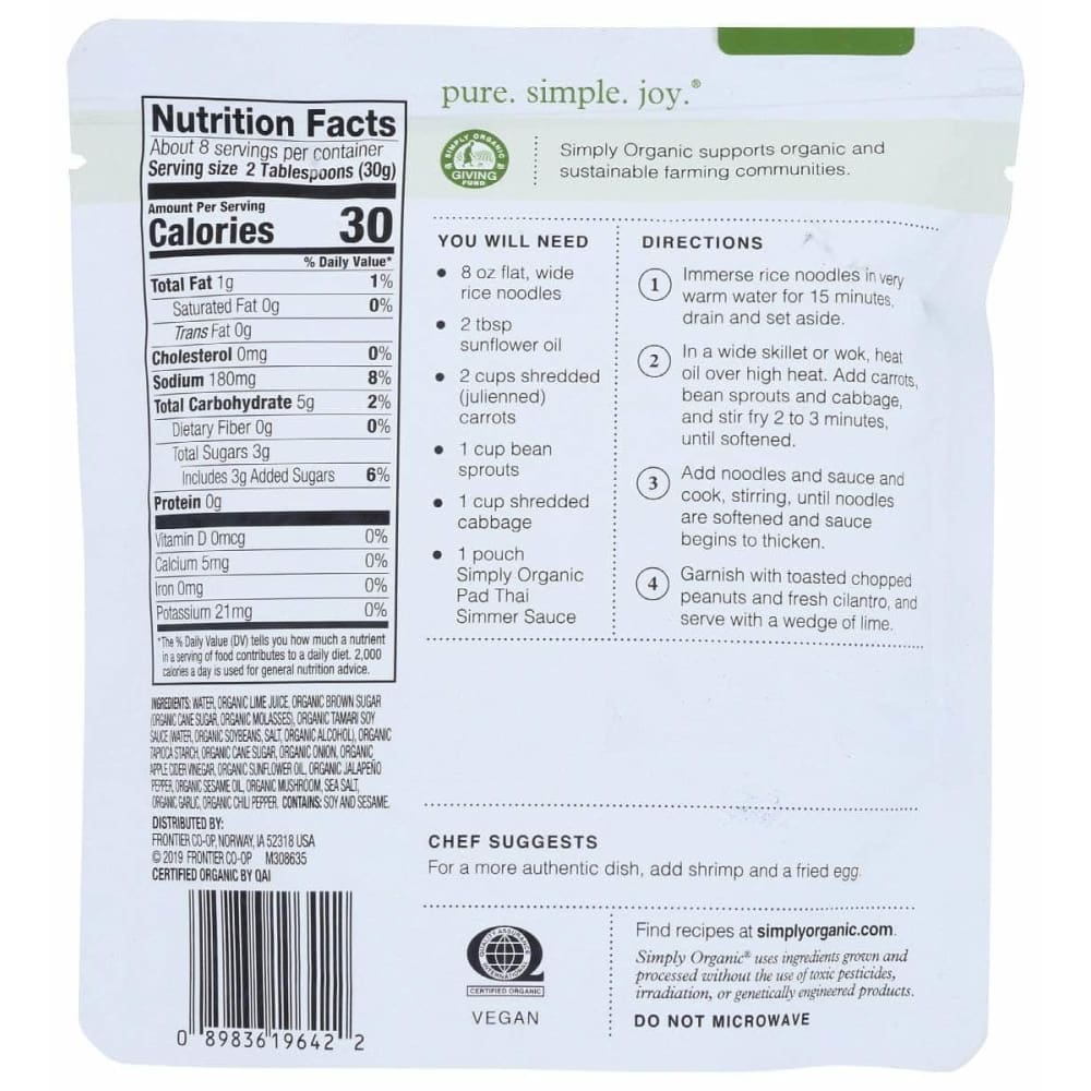 SIMPLY ORGANIC Grocery > Cooking & Baking > Seasonings SIMPLY ORGANIC: Sauce Pad Thai Org, 8 oz