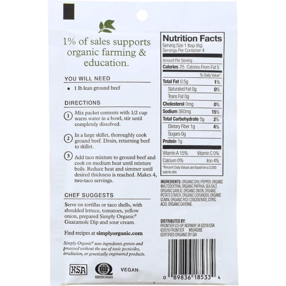 Simply Organic Simply Organic Southwest Taco Seasoning, 1.13 Oz