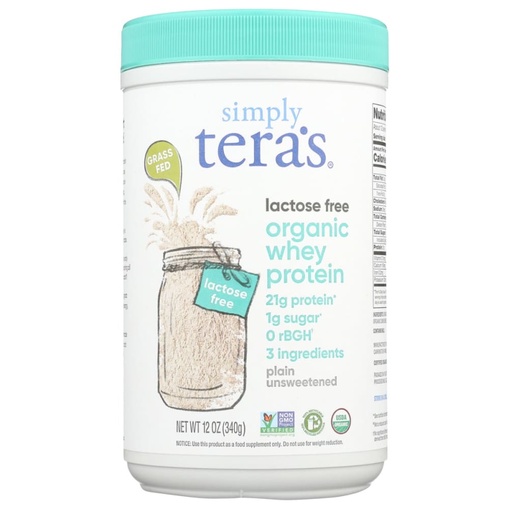 SIMPLY TERAS: Organic Whey Protein Plain Unsweetened Lactose Free 12 oz - Vitamins & Supplements > Protein Supplements & Meal Replacements -