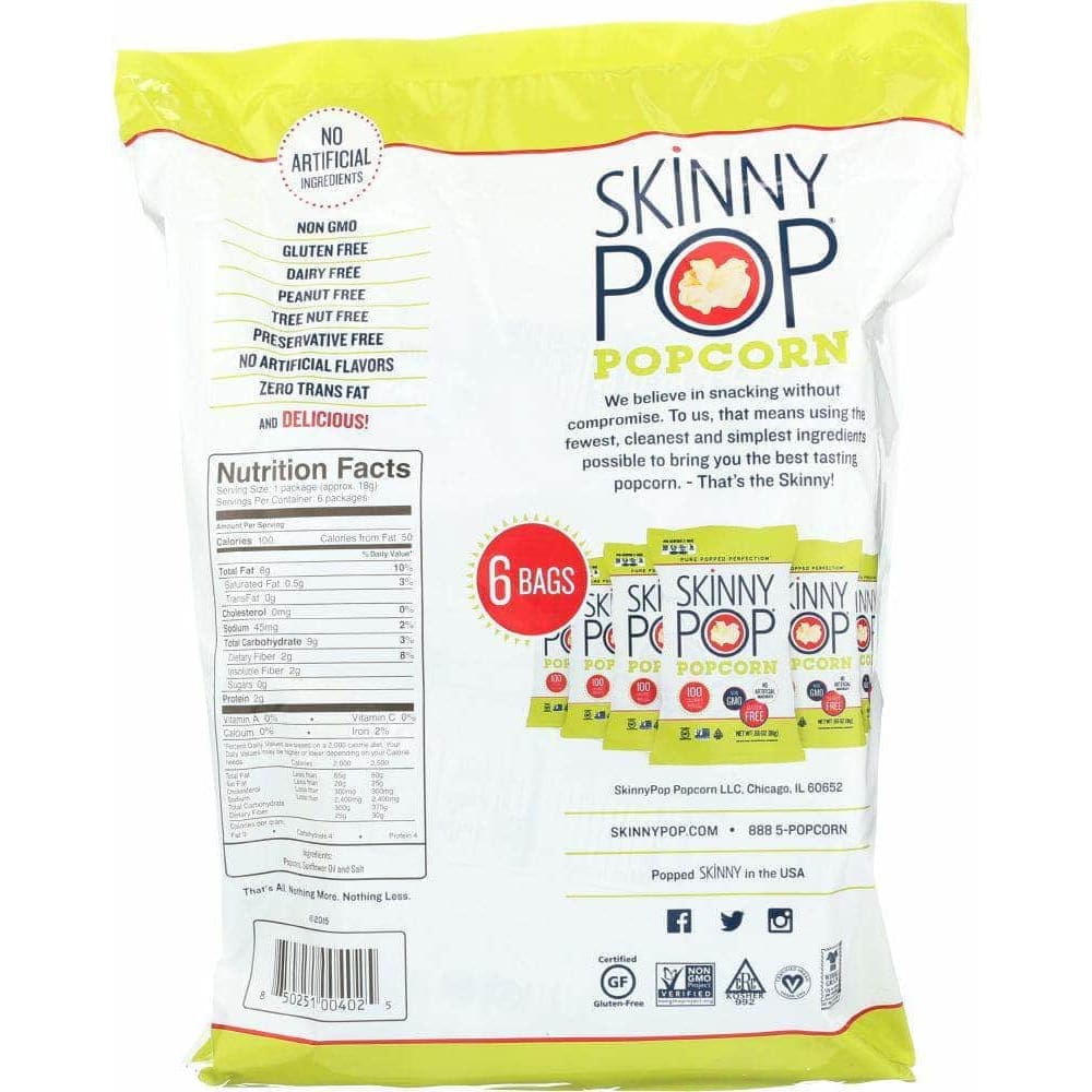 Skinny Pop Skinny Pop All Natural Popcorn 6 count, 3.9 oz