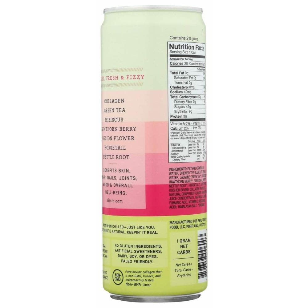 SKINTE Skinte Collagen Sparkling Tea Green Tea Grapefruit, 12 Fo