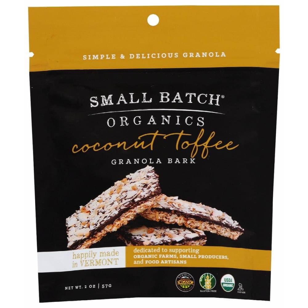 SMALL BATCH ORGANICS Grocery > Snacks > Cookies > Bars Granola & Snack SMALL BATCH ORGANICS: Granola Bark Ccnt Toffee, 2 oz
