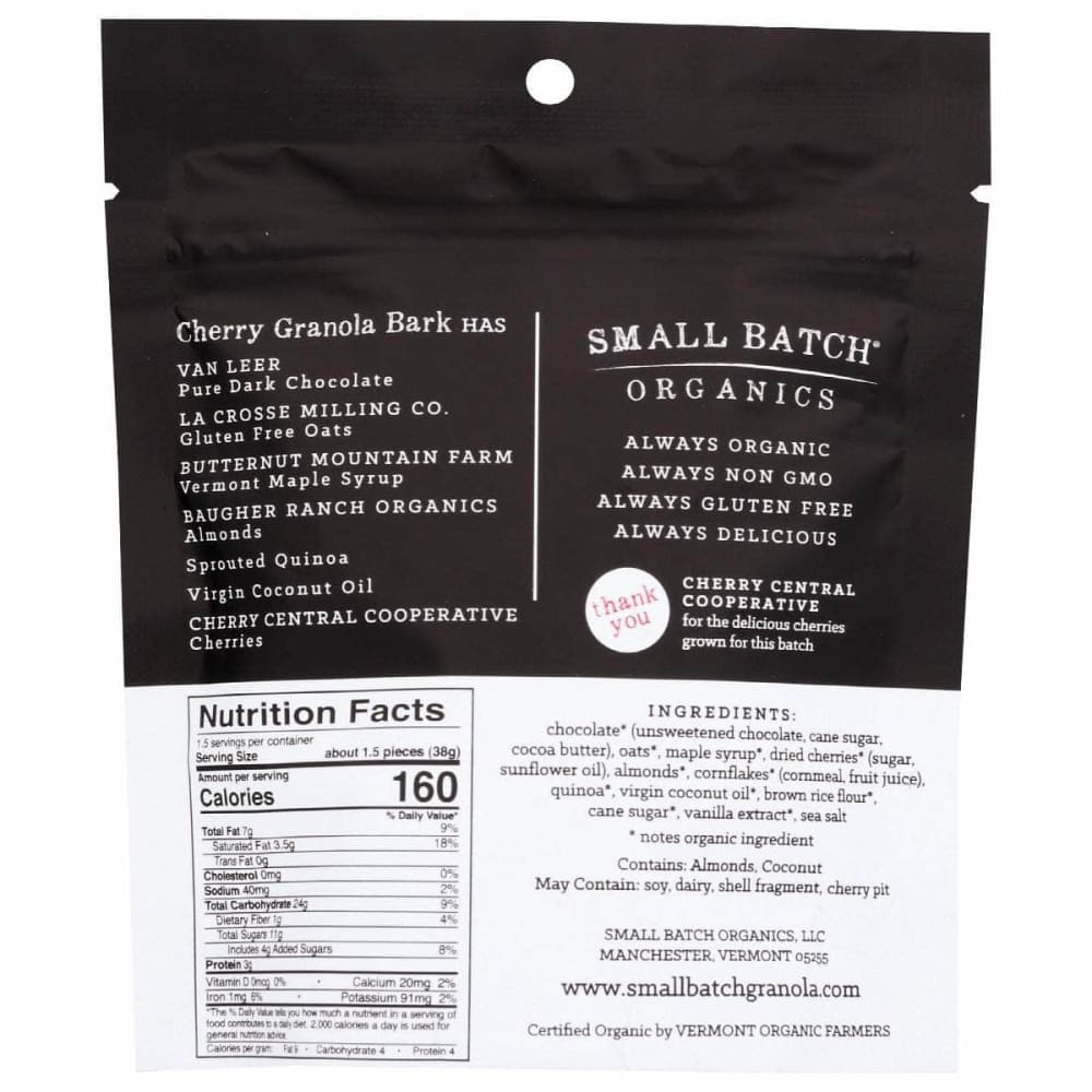 SMALL BATCH ORGANICS Grocery > Snacks > Cookies > Bars Granola & Snack SMALL BATCH ORGANICS: Granola Bark Cherry, 2 oz