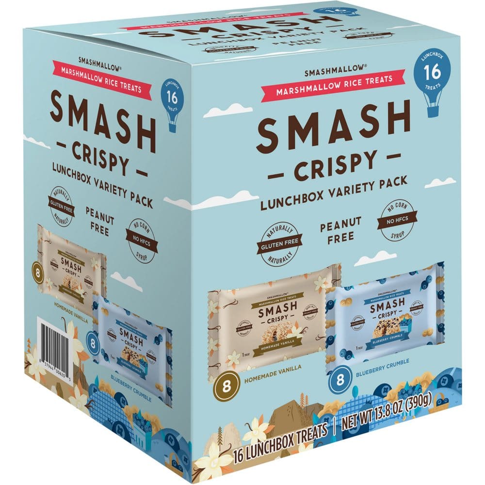 SmashCrispy Marshmallow Rice Treats Variety Pack Homemade Vanilla and Blueberry Crumble (16 ct.) - Breakfast & Snack Bars - SmashCrispy