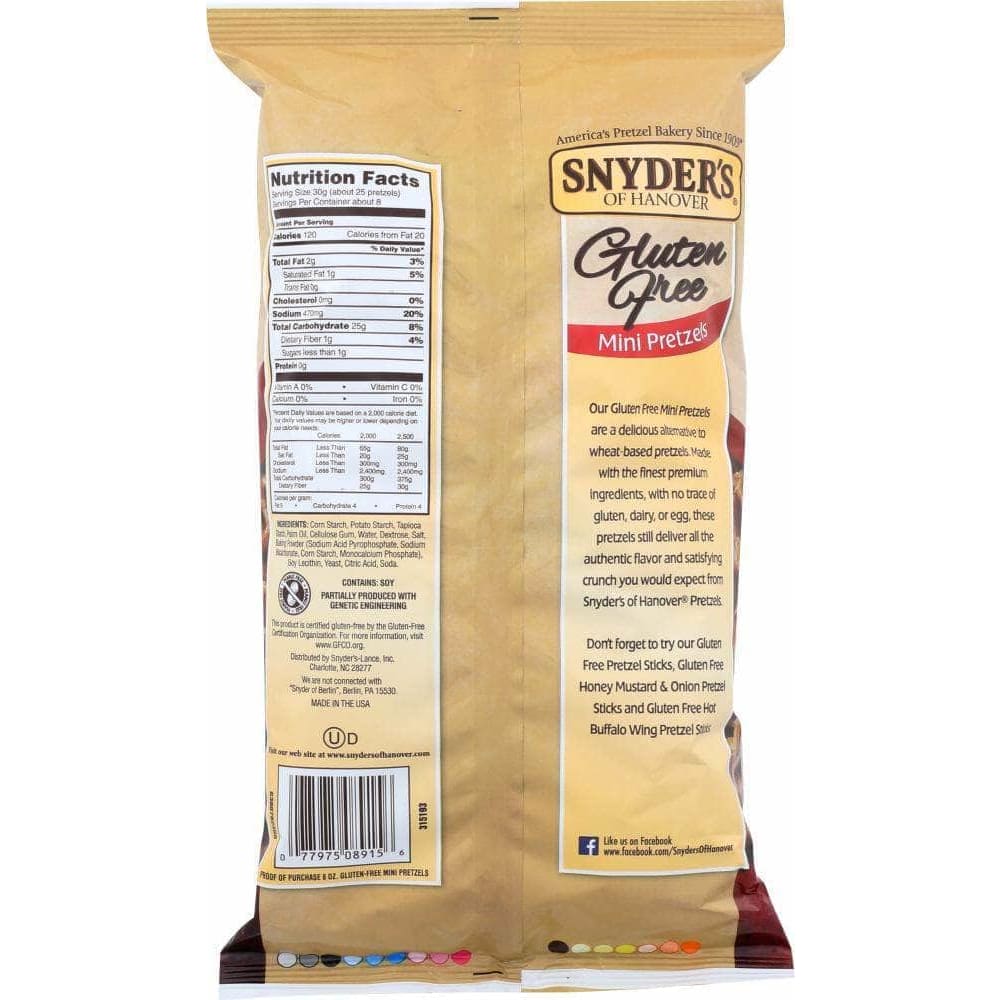 SNYDERS OF HANOVER Snyder'S Of Hanover Gluten Free Mini Pretzels, 8 Oz