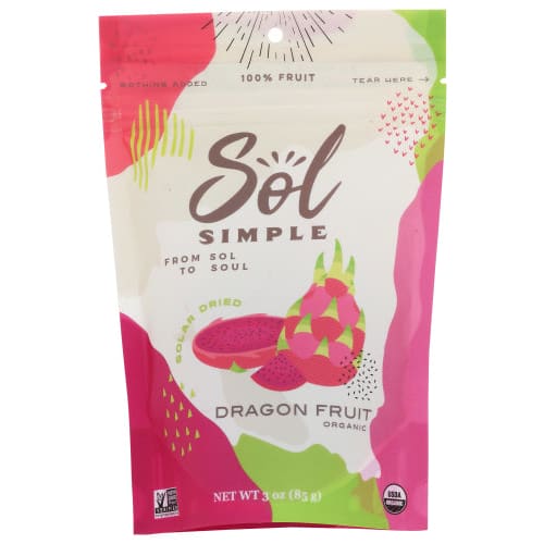 SOL SIMPLE: Solar Dried Organic Dragon Fruit 3 oz (Pack of 5) - Fruits Dried - SOL SIMPLE