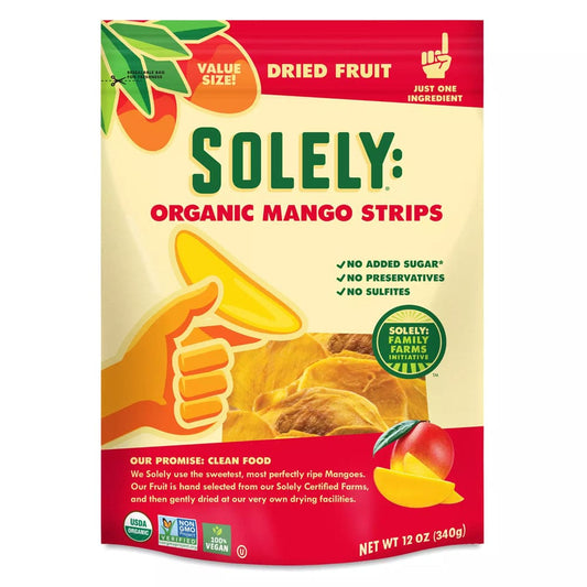 SOLELY: Organic Dried Mango Strips 12 oz (Pack of 2) - Fruit Snacks - SOLELY