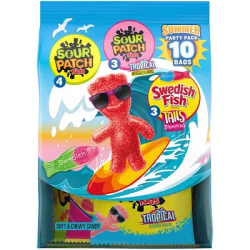 Sour Patch Kids Candy and Swedish Fish Tails Candy Summer Party Variety Pack (10 pk.) - Gummy Candy - Sour Patch