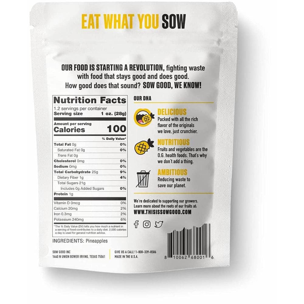 Sow Good Grocery > Snacks > Fruit Snacks SOW GOOD: Freeze Dried Pineapple Snack, 1.2 oz