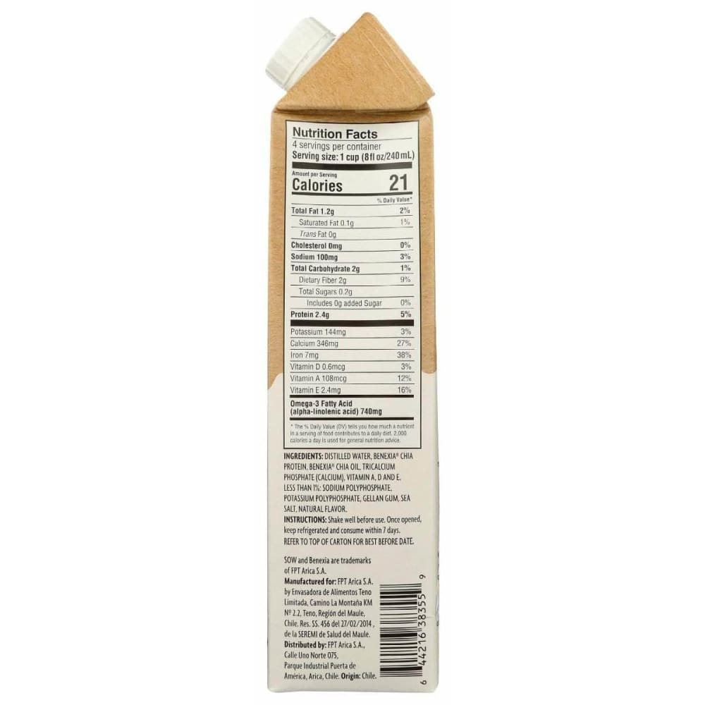 SOW Sow Milk Chia Unswtd Original, 32 Fo