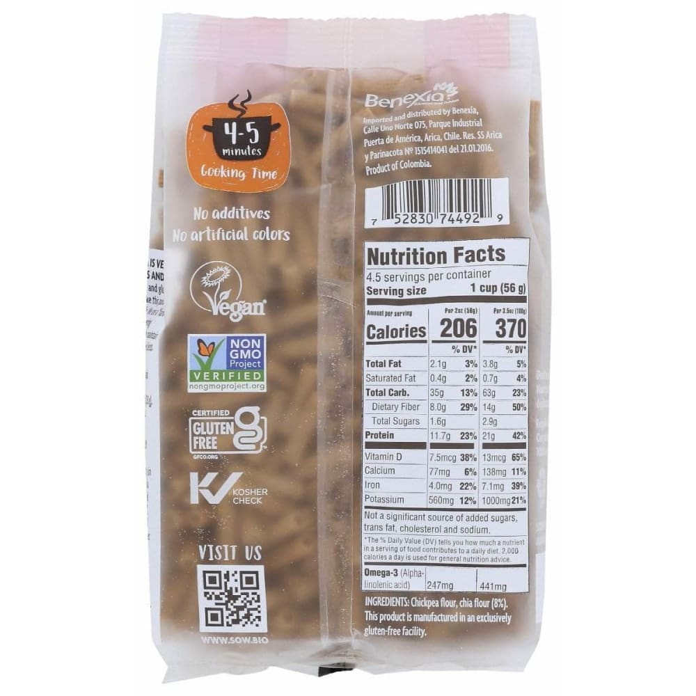 SOW Sow Pasta Chckp Chia Sedanini, 8.8 Oz