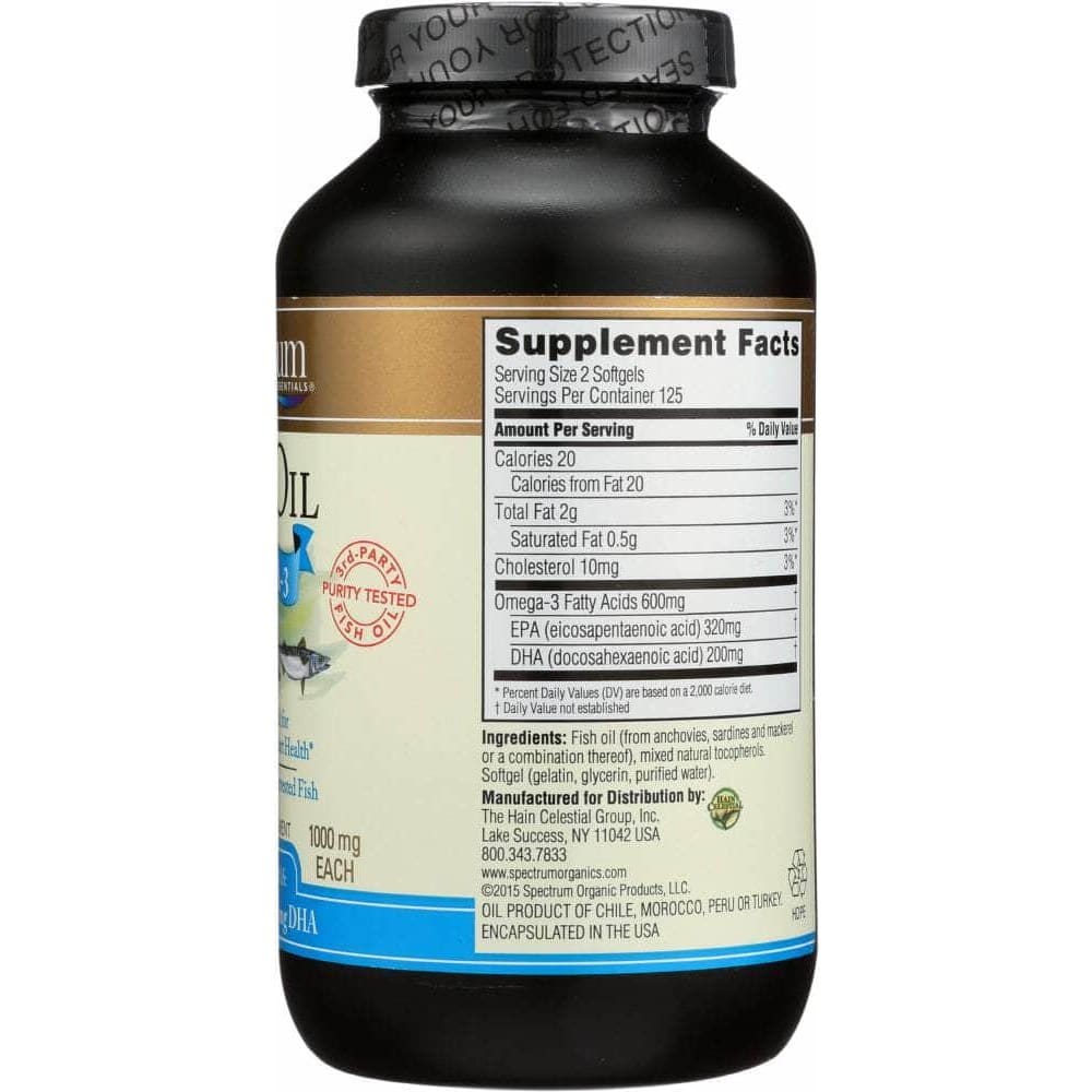 Spectrum Organic Products Spectrum Essential Fish Oil Omega-3 1000 mg, 250 Softgels